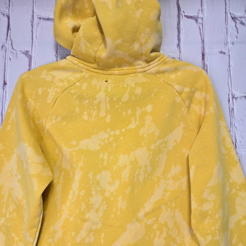 Air Jordan Men Yellow Acid Wash Bleach Splatter Pullover Hoodie Graphic Sz Small